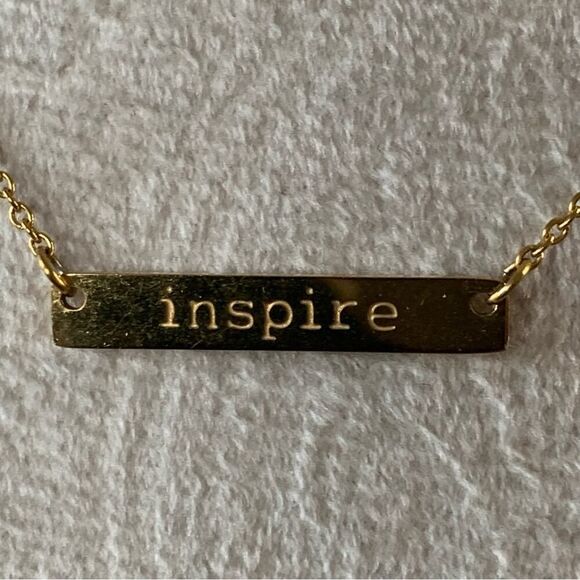 Jook Nona "Inspire"Gold Bar Necklace Dainty Inspirational 18K Gold-Plated 17.5"L - Picture 8 of 13
